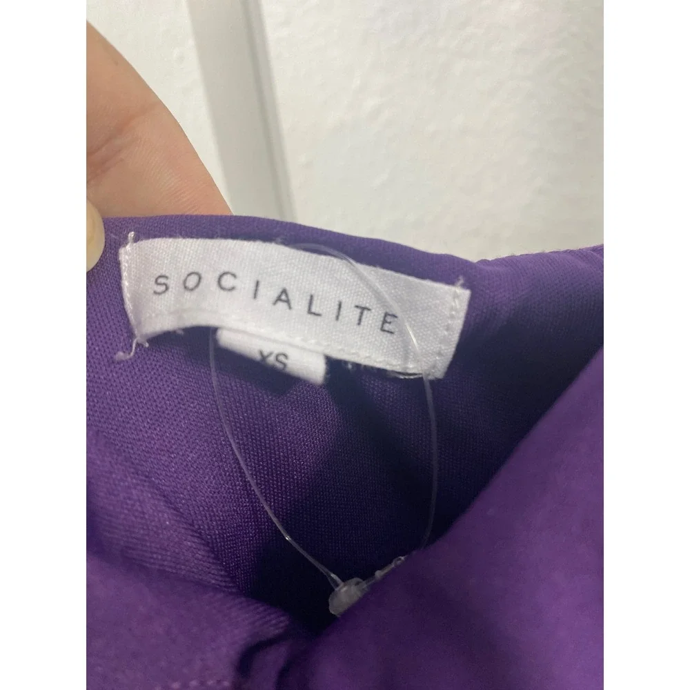 Socialite Purple Mini Dress Sleeveless Notched Neck‎ Bodycon Cami Slit XS